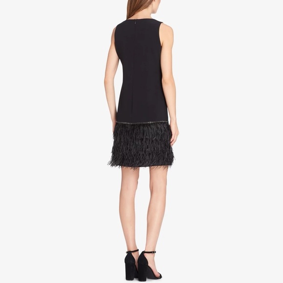 New! Tahari ASL Embellished Feather-Hem Sheath Dress/Black nwt 33917 - Picture 2 of 12